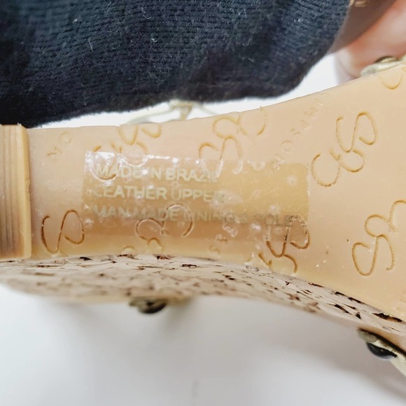Jessica Simpson Cork  Foil Leather Straps Wooden Retro Wedges Sz 9B - Picture 7 of 10